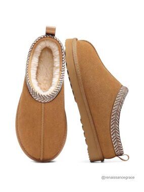 Genuine Suede Fuzzy Slippers Mini Boots Memory Foam Plush Lined Women